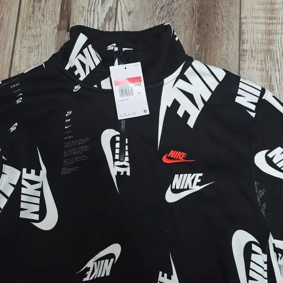 NWT Men's Nike Club 1/4 Zip Fleece Black/White Jacket. Pull Over. Sick!!! - Picture 2 of 4